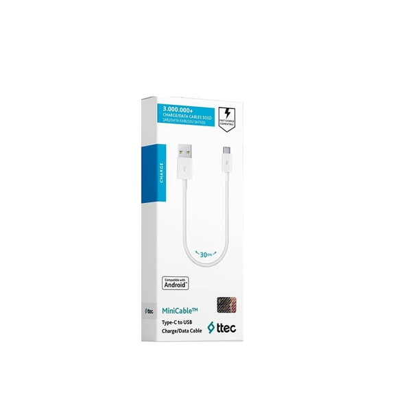 Ttec MiniCable Type-C Kablo Beyaz 30cm 2DK7519B - Resim 2