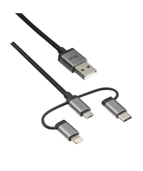 Trust 22693 3'ü1 Arada Şarj ve Senkronizasyon Kablosu (Lightning-Micro USB-Type C) ürün görseli 1