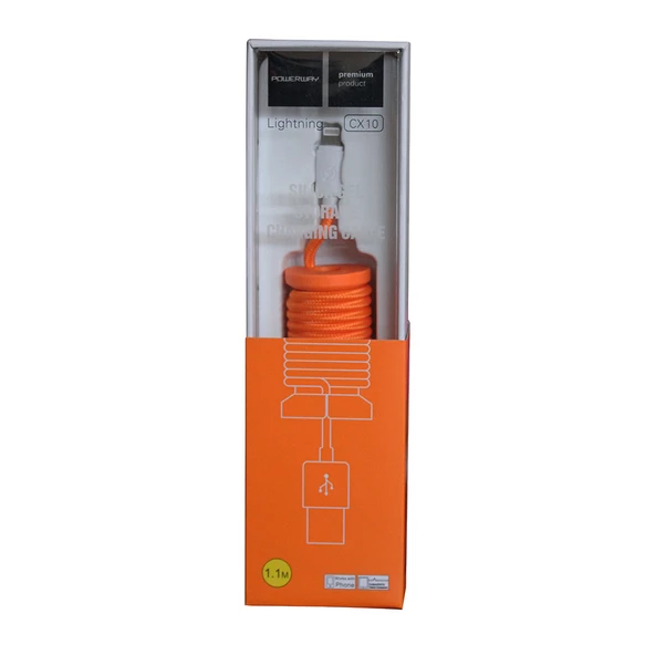 Powerway Lightning Hızlı Şarj Kablosu Örgülü 1.1M CX10 Turuncu ürün görseli 1