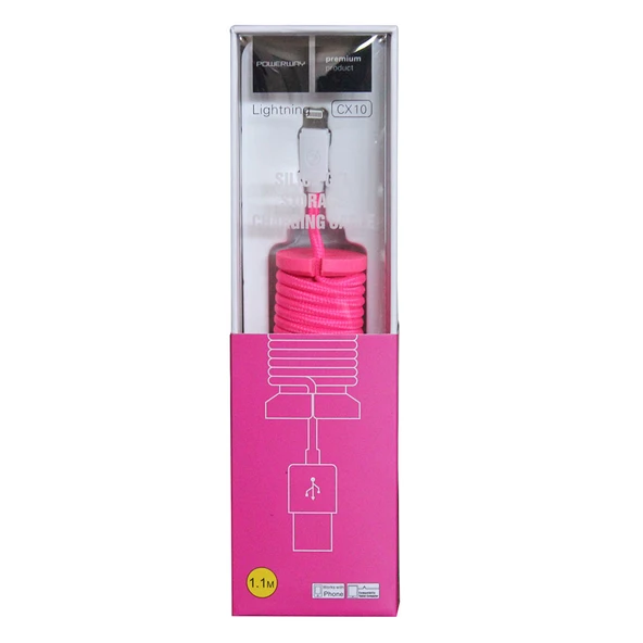 Powerway Lightning Hızlı Şarj Kablosu Örgülü 1.1M CX10 Pembe ürün görseli 1