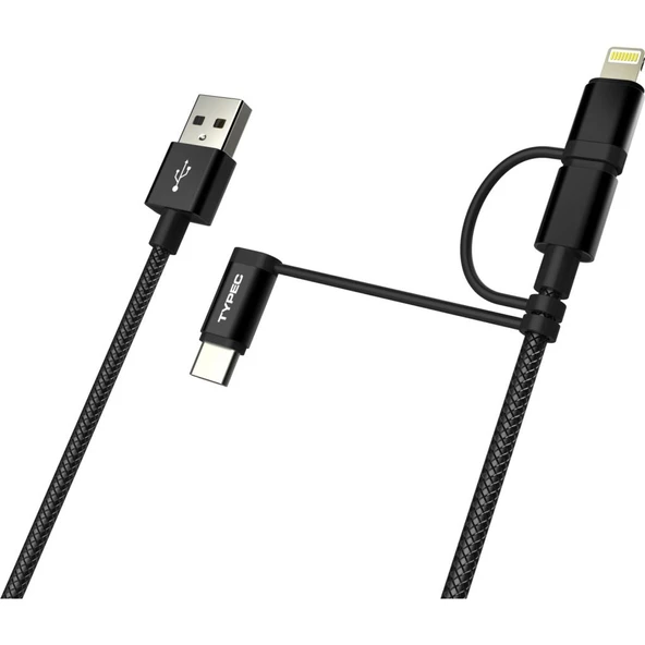 Dexim DWA0003 – 3 in 1 Örgülü USB Kablo Type-C + Micro USB + Lightning ürün görseli 1