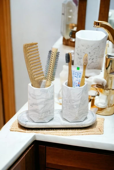 Banyo Seti Tepsili Diş Fırçalık, Diş Macunluk, Makyaj Organizeri,Banyo Takımı ürün görseli 1