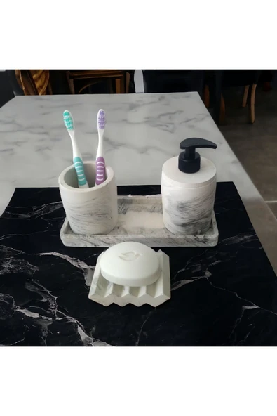 4'lü Banyo Seti , Sıvı Sabunluk Diş Fırçalığı Beton Aksesuar Takım ürün görseli 1