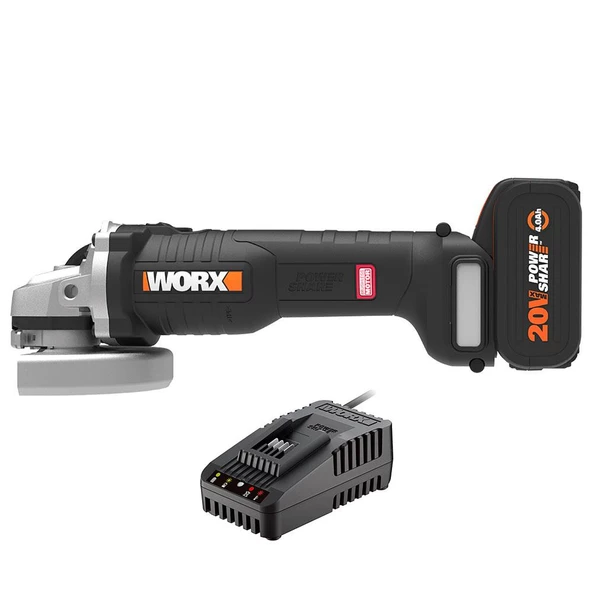 WORX WX812.9C 20Volt 2.0Ah. 125mm Kömürsüz Profesyonel Tek Akülü Şarjlı Avuç Taşlama ürün görseli 1