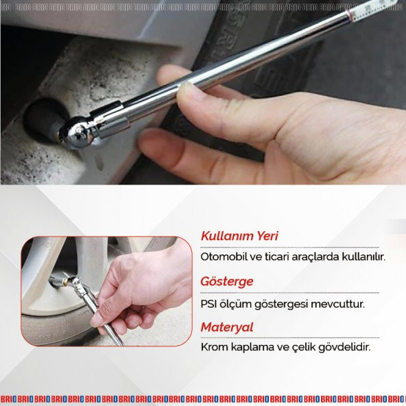 Brio Lastik Basınç Ölçer 10-160 Psı - Resim 3