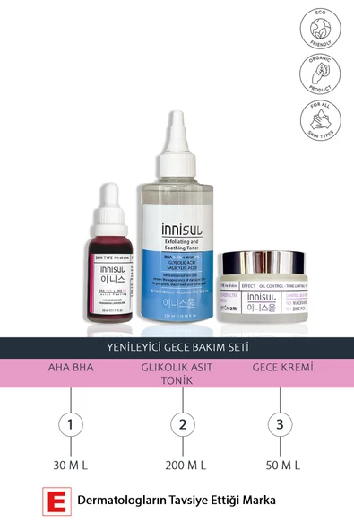 Yenileyici Gece Bakım Seti: Aha Bha Peeling Serumu, Glikolik Asit Tonik, Nemlendirici Gece Kremi ürün görseli 1