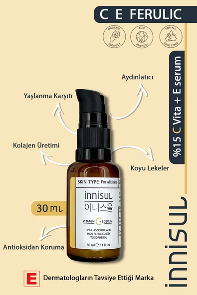 C E Ferulıc Yaşlanma Karşıtı,ton Eşitleyici %15 Ascorbic Acid & Ferulic Acid C Vitamin Serum 30ml ürün görseli 1