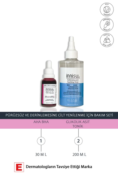 Pürüzsüz Ve Derinlemesine Cilt Yenilenme Için Bakım Seti: Aha Bha Peeling Serum, Glikolik Asit Tonik ürün görseli 1