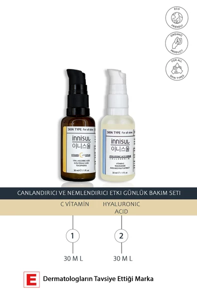 Canlandırıcı, Nemlendirici Etki Bakım Seti:c Vitamini Serum, Hyaluronik Asit Ile Parlak Ve Sıkı Cilt ürün görseli 1