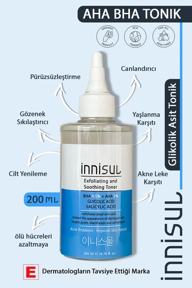 Tonu Eşitleyici,gözenek Sıkılaştırıcı, Akne Leke Karşıtı Glikolik Asit Içerikli Aha Bha Tonik 200 ml ürün görseli 1