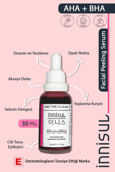 10% AHA + 2% BHA Gözenek Sıkılaştırıcı Ve Akne Karşıtı, Cilt Yenileyici Kırmızı Peeling Serum 30 ml ürün görseli 1