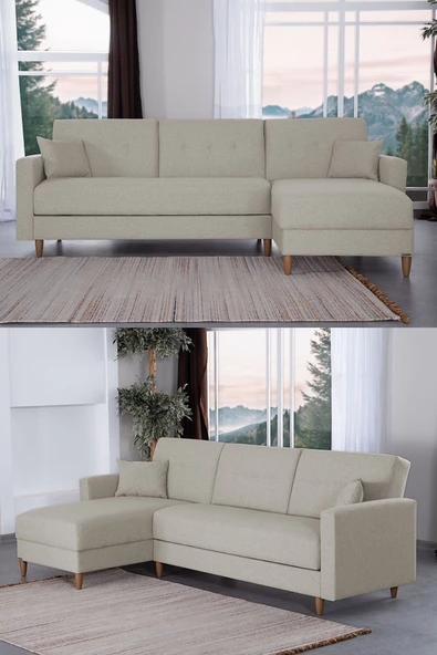 Kilim Mobilya Scandi Köşe Uzanmalı Yataklı Köşe Takımı Krem(HEM SAĞ HEM SOL KÖŞE OLARAK KULLANILABİLİR) ürün görseli 1