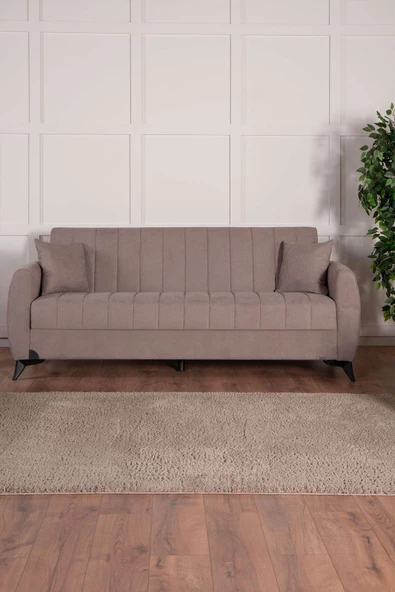 Kilim Mobilya Linda Üç Kişilik Kanepe Yüksek Ayaklı Açık Kahverengi ürün görseli 1
