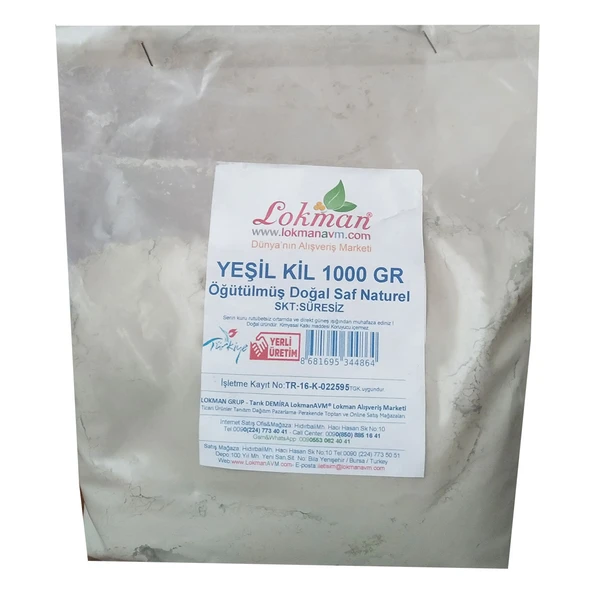 Yeşil Kil Öğütülmüş Doğal Saf Naturel 1000 Gr Paket ürün görseli 1