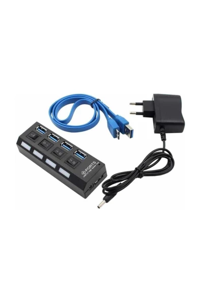 Kuvars Usb 3.0 Çoklayıcı Çoğaltıcı Hub 4 Port Adaptörlü On/off Anahtarlı ürün görseli 1