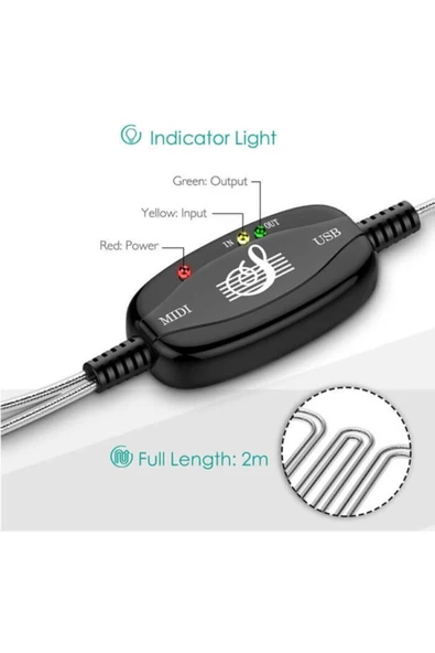 Zilevo Usb Midi Kablo Org Adaptör Keyboard Adapter 2m - Resim 6