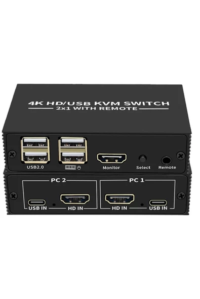 Zilevo Hdmi Kvm Switch 2 Port Usb Type C 2 PC Tek Kasa Klavye Mouse Kontrol Çoklayıcı ürün görseli 1