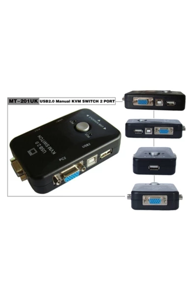 Kuvars Usb Vga Kvm Switch 2 Port 2 Pc Kasa Bağlanabilir Tek Kontrol ürün görseli 1