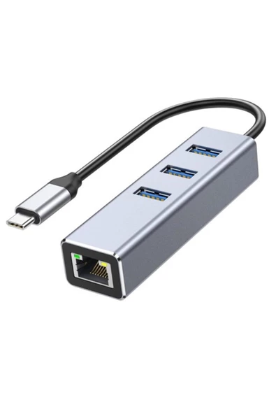 Zilevo Type C To Usb 3.0 Ethernet Gigabit Rj45 3 Port Hub Çoklayıcı Adaptör ürün görseli 1