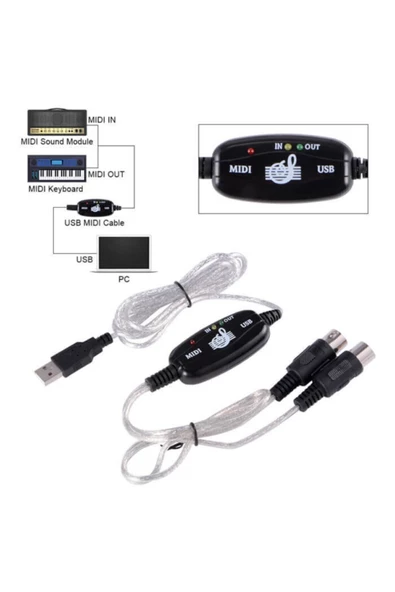 Zilevo Usb Midi Kablo Org Adaptör Keyboard Adapter 2m - Resim 3