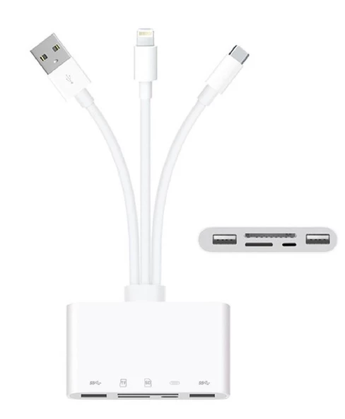 Zilevo Type C USB 3.0 Lightning Sd Tf Otg Kart Okuyucu Çevirici Dönüştürücü Adaptör 5 in 1 ürün görseli 1