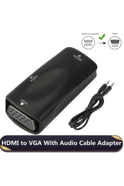 BASTORE Hdmi To Vga Monitör Ses Destekli Çevirici Dönüştürücü Adaptör Dişi Dişi Ses Kablosu ürün görseli 1