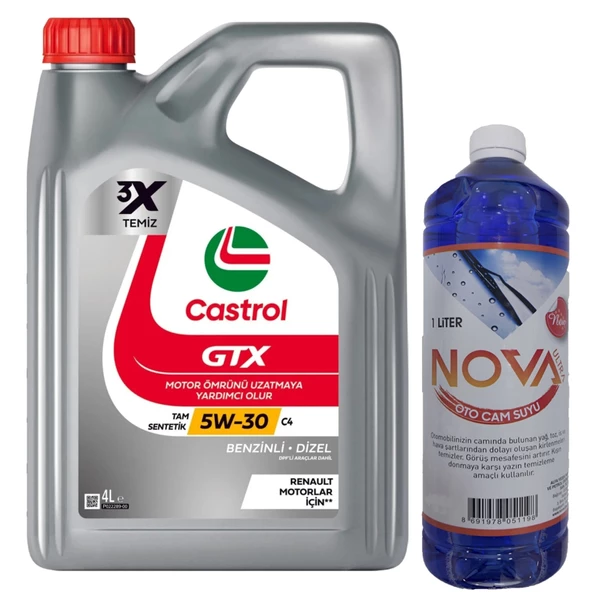 Castrol GTX 5W-30 C4 Tam Sentetik Motor Yağı 4 Litre + Cam Suyu 1 L ürün görseli 1