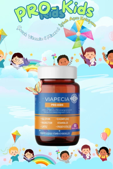VİAPECİA PRO-KIDS Çocuk Vitamin & Mineral İştah Açıcı Kalsiyum B1-B2-B5-B6 Vitaminleri Laktaz 60 Ad ürün görseli 1