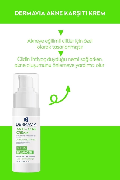 DERMAVİA Yüz & Vücut Için Akne Karşıtı Krem Sebum Dengeleyici 50 ml Niacinamide ürün görseli 1