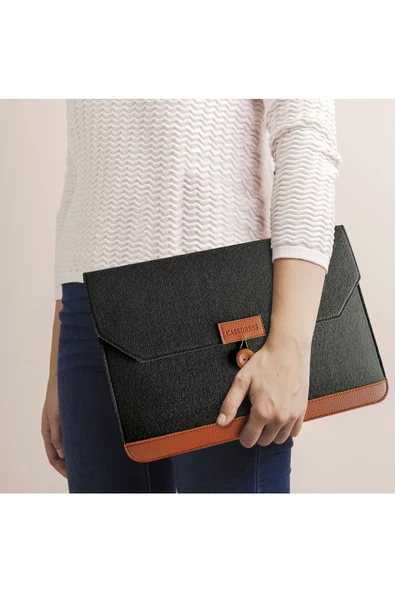 Nondress  Casedress Siyah Düğmeli Keçe Laptop Ve Evrak Çantası 15.6 Inç ürün görseli 1
