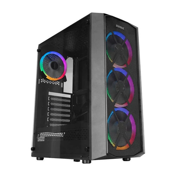 Everest FLAT MESH 4-12cm RGB Fan Tempered Camlı ATX Mid-T Gaming Oyuncu Kasası ürün görseli 1