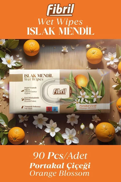 Fibril  Portakal Çiçeği Kokulu Islak Mendil 3x90 Pk 270 Yaprak Doğal Esans , Geri Dönüştürülebilir Kumaş ürün görseli 1