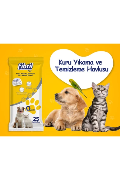 Fibril  Kedi Ve Köpek Pet Kuru Yıkama Havlusu 25 Yaprak X 3 Paket ürün görseli 1