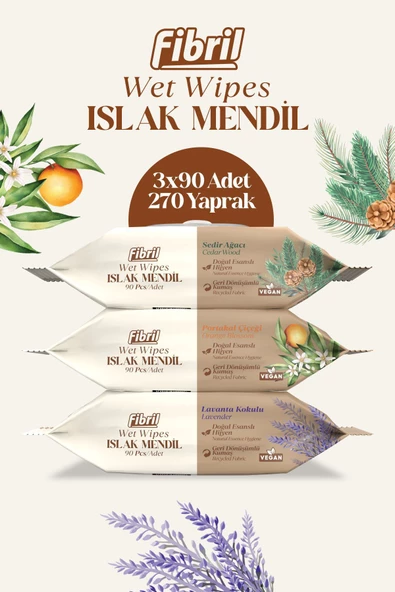 Fibril  Karma Serisi Çiçek Islak Mendil 3x90 Paket 270 Yaprak Doğal Esans , Geri Dönüştürülebilir Kumaş ürün görseli 1