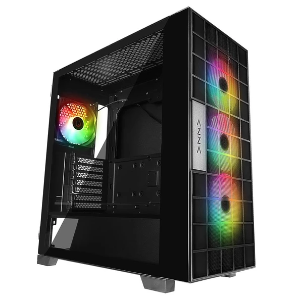Rampage AZZA V2 Temperli Camlı Siyah 4-12CM ARGB Fan + Type-C ATX Mid-T Gaming Oyuncu Kasası ürün görseli 1