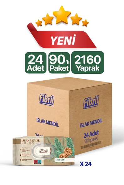 Fibril  Sedir Ağacı Kokulu Serisi Set Islak Mendil 24x90 Lı Paket 2160 Yaprak ürün görseli 1