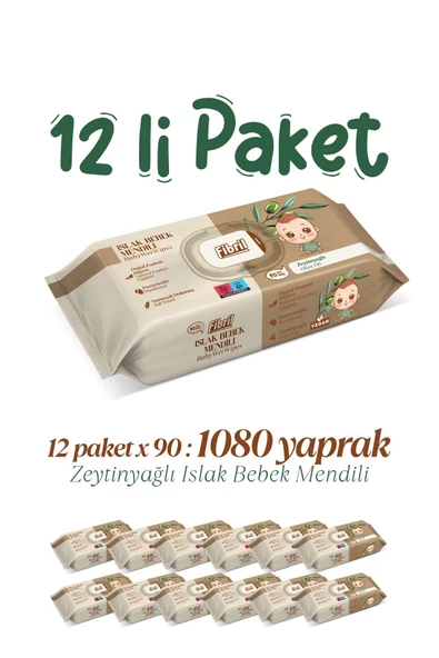 Fibril  Zeytinyağlı Islak Bebek Mendili 12x90lı Paket 1080 Yaprak ürün görseli 1