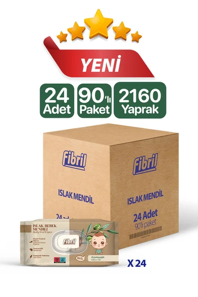 Fibril  Zeytinyağlı Islak Bebek Mendili 24x90 Lı Paket 2160 Yaprak Doğal Esans , Geri Dönüştürülebilir Kumaş ürün görseli 1
