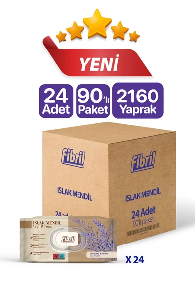 Fibril  Yeni Lavanta Kokulu Islak Mendil 24x90 Pk 2160 Yprk Doğal esans , geri dönüştürülebilir kumaş ürün görseli 1