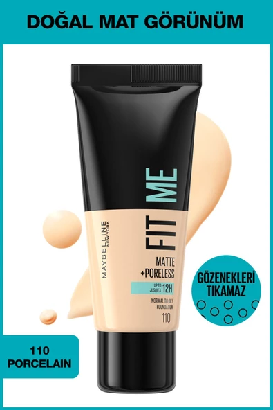 Maybelline New York Fit Me Matte+ Poreless Fondöten - 110 Porcelain ürün görseli 1