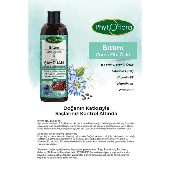 Phytoflora Bıttım Çörek Otu Özlü Bitkisel Şampuan 400 Ml - Resim 5