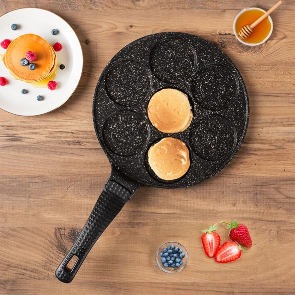 Lines Granit Pankek Emoji Smile Döküm Tava Baklit Kulp 27 cm ürün görseli 1