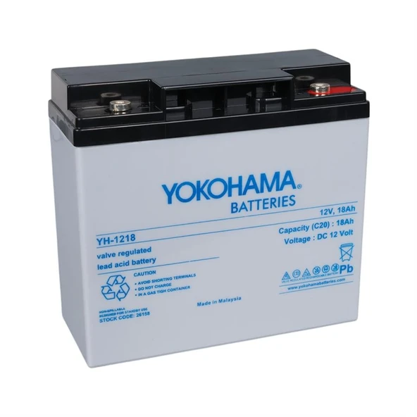 Ayt Yokohama 12 Volt 18 Amper Akü YH-121.8 181x76x167 mm Taze Yeni Tarihli Akü ürün görseli 1