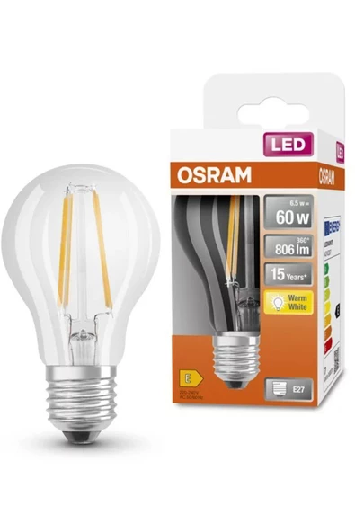Osram Led Flament 6.5W 2700K 806lm E27 Duy Sarı Işık Ampul ürün görseli 1