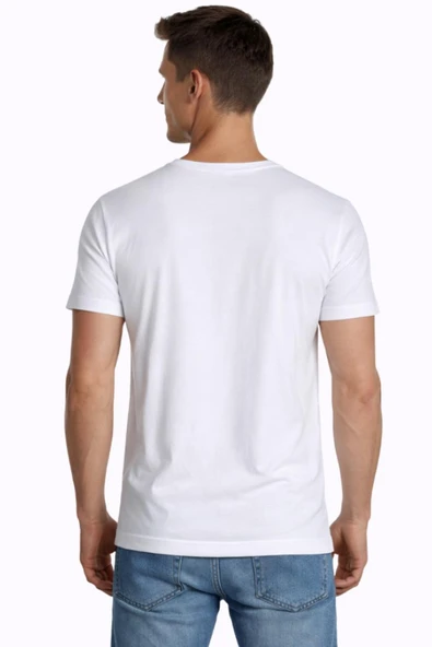 Erkek Elastanlı Beyaz T-shirt 954 - Resim 3