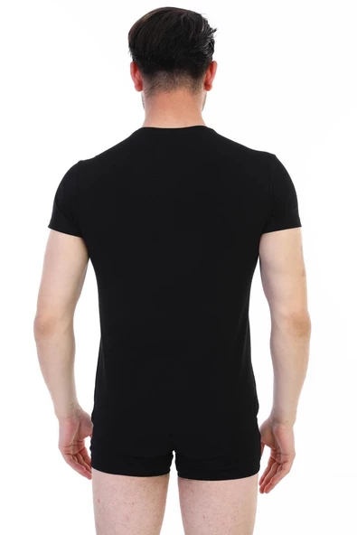 Erkek Elastanlı Siyah T-shirt 954 - Resim 7