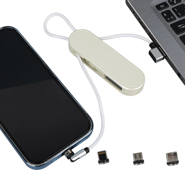 Powermaster PM-25905 Beyaz 3İn1 (Type C- Lightning-Micro Usb) Manyetik Uç Taşınabilir Şarj Kablosu ürün görseli 1