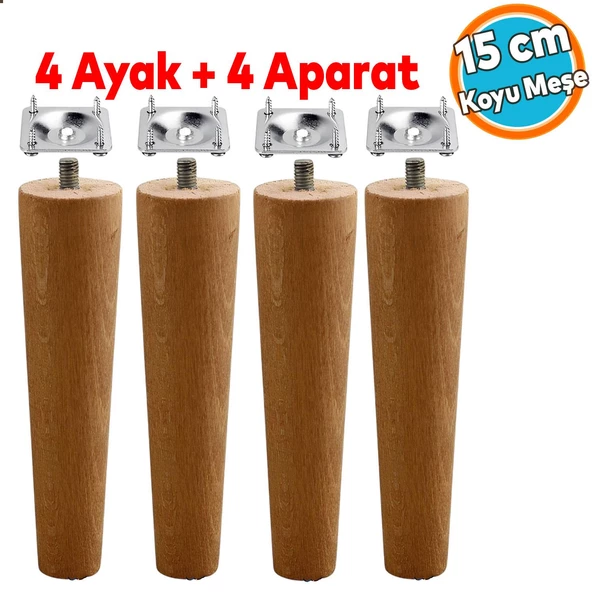 Mobilya Koltuk Kanepe Sehpa Masa Ayağı Ayakları M8 Civatalı Bağlantı Aparatlı 4'lü Set Ahşap 15 cm ürün görseli 1