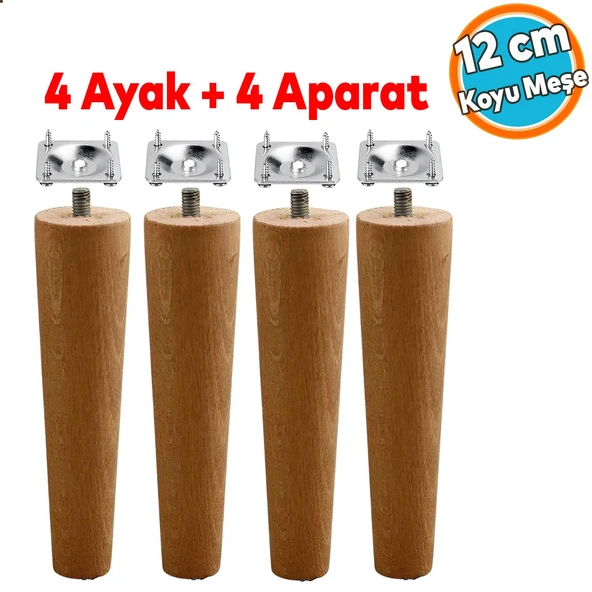 Ahşap Ayak Bağlantı Aparatlı Mobilya Koltuk Kanepe Sehpa Masa Ayağı Ayakları 4'lü Set M8 Civatalı Ahşap 12 cm ürün görseli 1