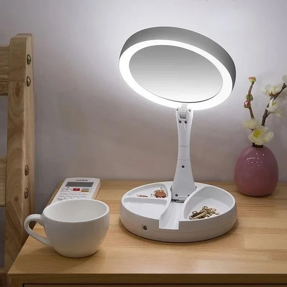 Monozone 10x Katlanabilir Makyaj Aynası Çift Taraflı Usb Vanity Led Işıklı Büyüteçli Ayna Make Up ürün görseli 1